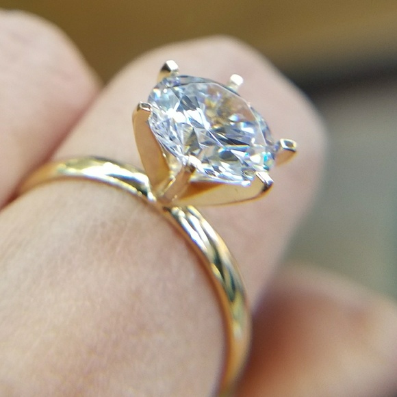 NeW 14k Solid Yellow Gold 3ct Round Engagement Ring - Picture 2 of 9